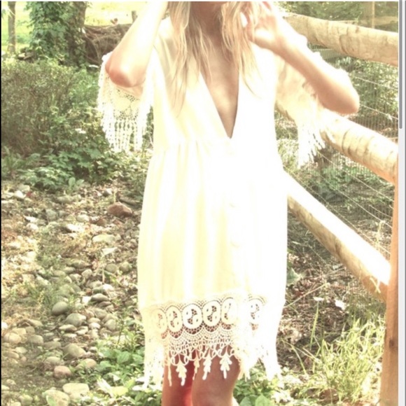 Stone Cold Fox Jade Mini Dress White Silk Embroidered Lace Babydoll Button RARE - Picture 4 of 14